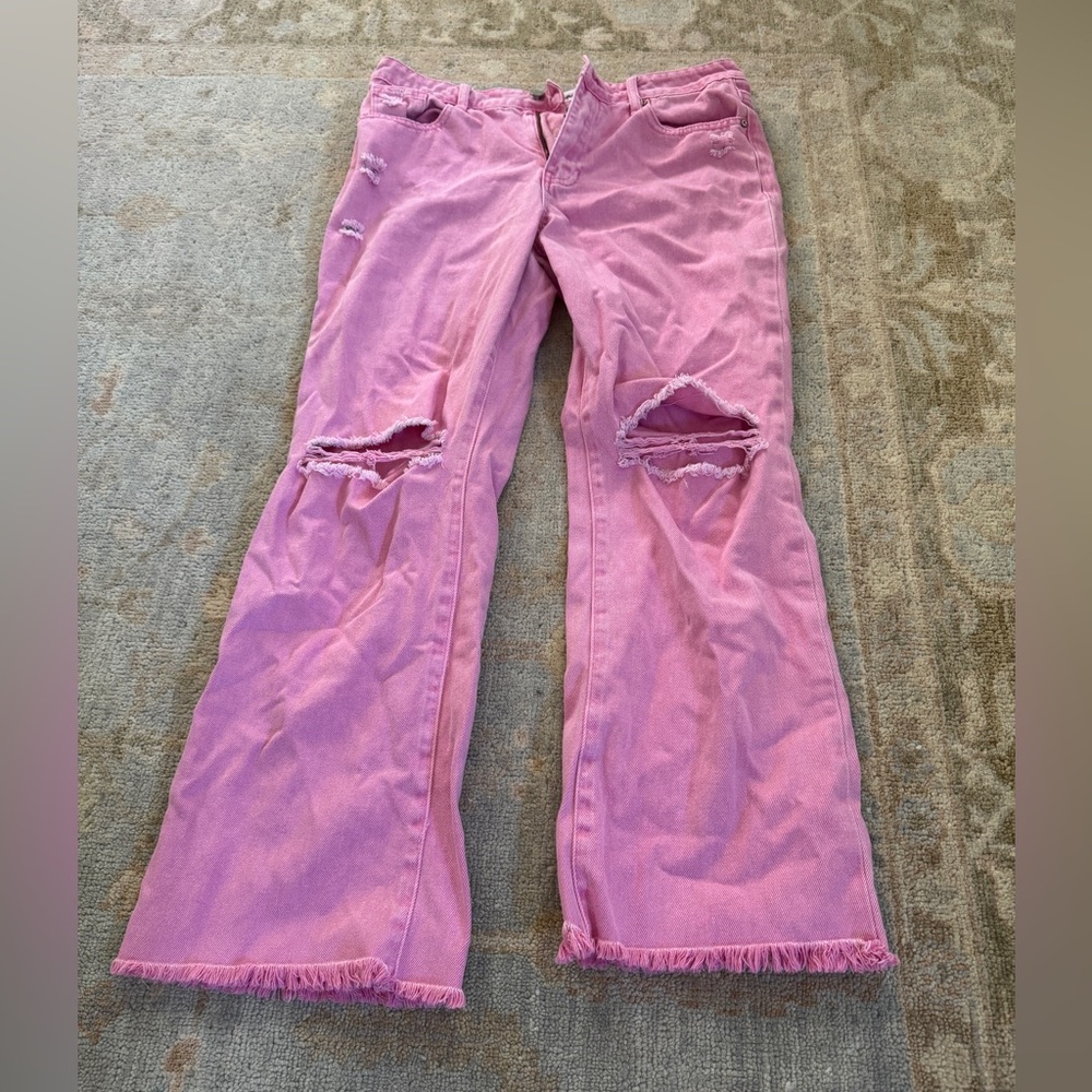 Pink Ripped Straight Jeans | Size 9 Waist 28 |